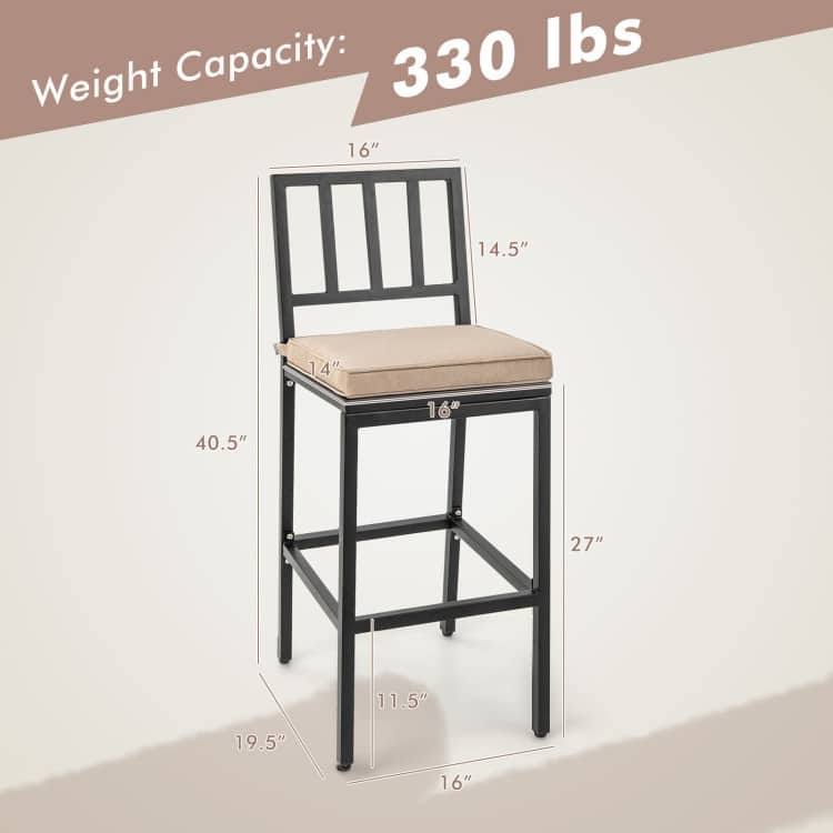 Set of 2 Patio Bar Chairs with Detachable Cushion and Footrest - 16" x 19.5" x 40.5" (L x W x H)