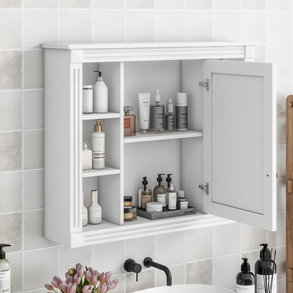 Wall-Mounted Bathroom Mirror Cabinet, Multi-Functional Medicine Cabinet, Bathroom Storage Cabinet with Door & Open Shelves