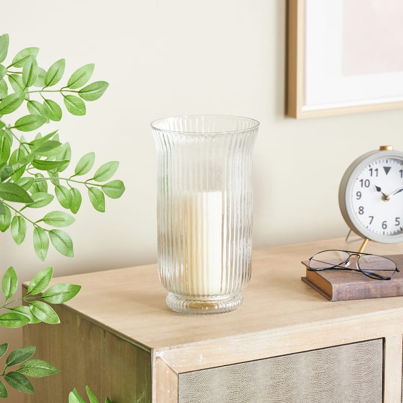 Glass Ribbed Fluted Candle Holder - Clear - Roche River Decor - 6"W x 6"L x 11"H