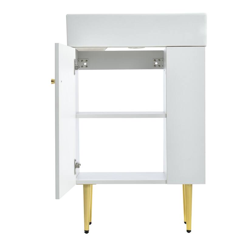 Anmytek 21.6 Inch White Bathroom Vanity Cabinet with Single Ceramic Sink and Right Side Storage
