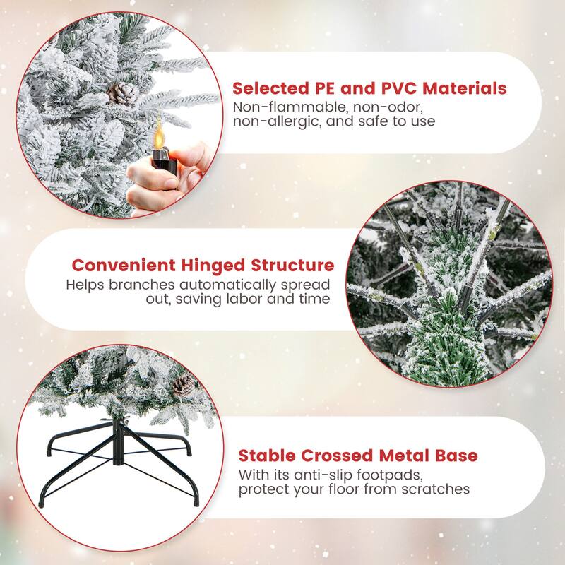 Gymax 6 FT Pre-Lit Artificial Christmas Tree Snow-Flocked Hinged Xmas