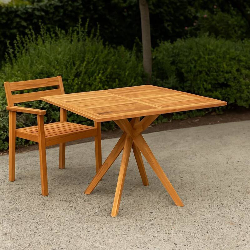Patio Outdoor Dining Table, 43 Inch Square Natural Brown Acacia Wood - Natural Brown