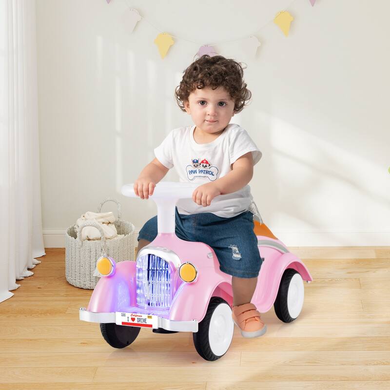 Gymax Kids Ride on Push Car w/ Steering Wheel Horn & Light Under Seat