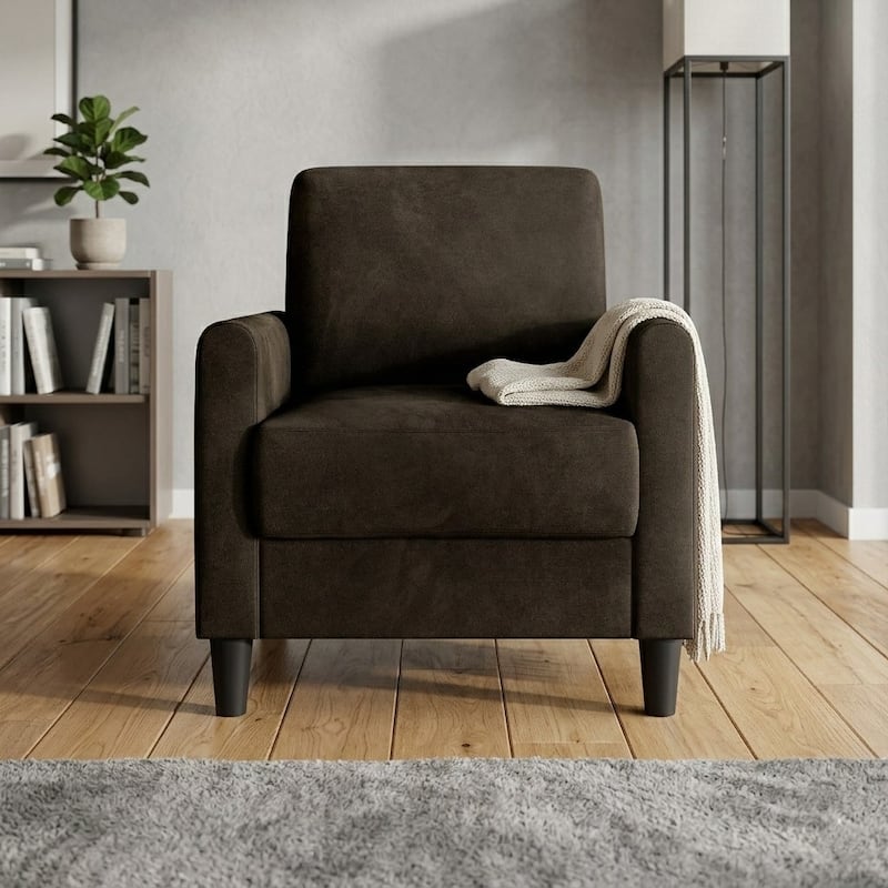Clayfell Goliad Velvet Armchair with Pocket Spring, Soft Cushions, Clean Lines Design - Brown