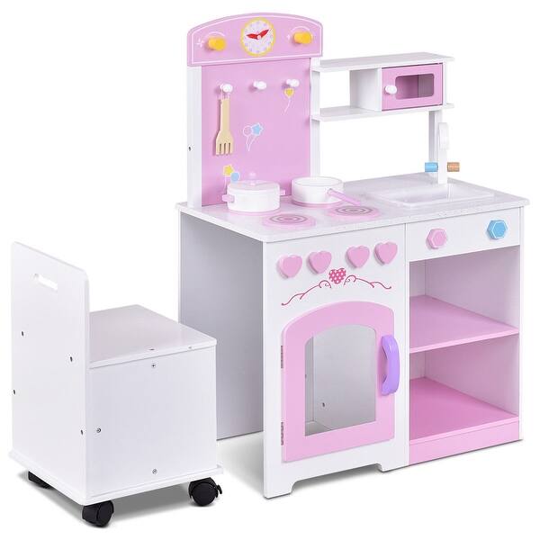 Shop Gymax 2 In 1 Kids Kitchen Play Set Wood Pretend Toy Cooking