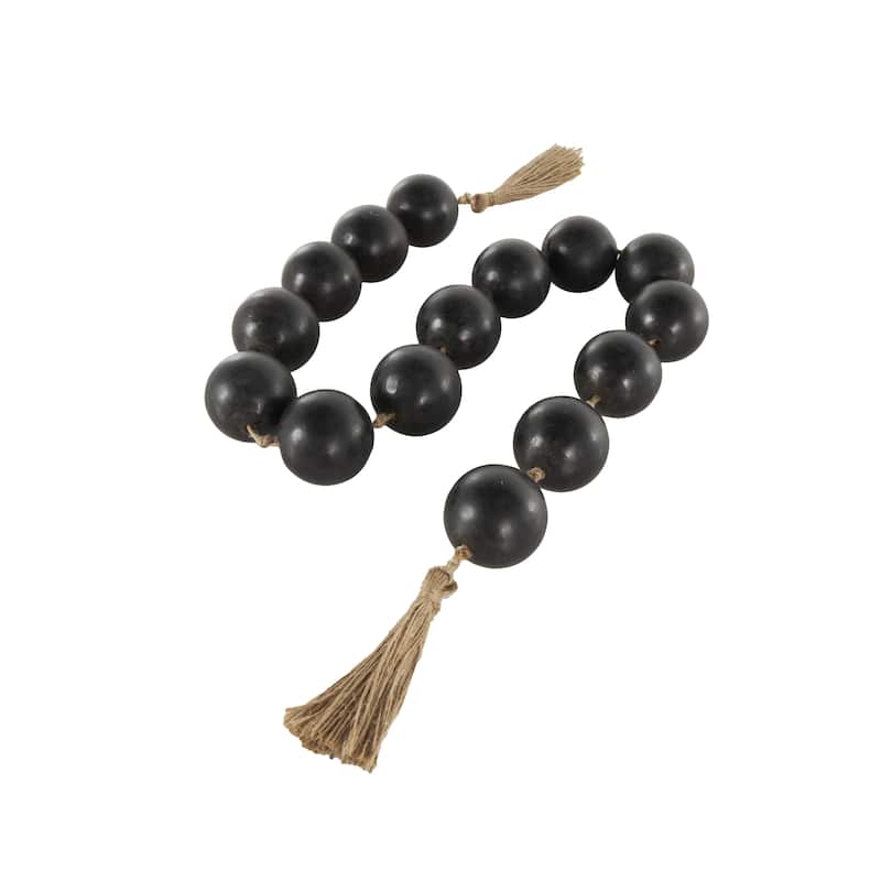 Mango Wood Handmade Round Extra Long Washed Orb Garland with Tassel - Brown, Black or White - Roche River Decor