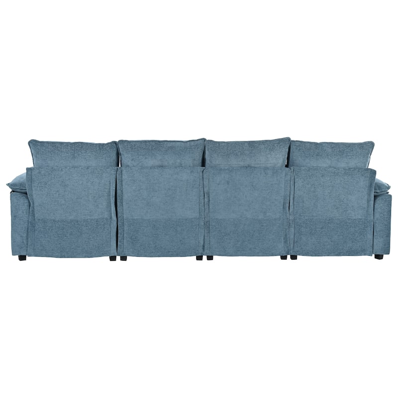 U-Shaped Chenille Sectional - Adjustable Armrest Pillows, Spacious Design for Living Rooms & Offices