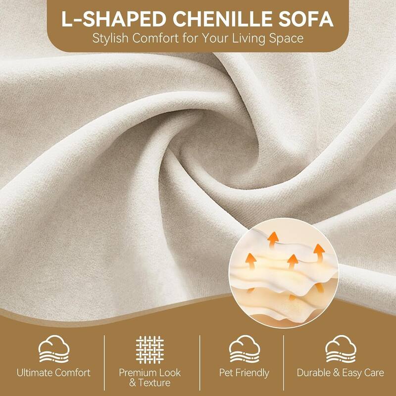 L-Shaped Chenille Convertible Sofa Couch, with Hidden Storage