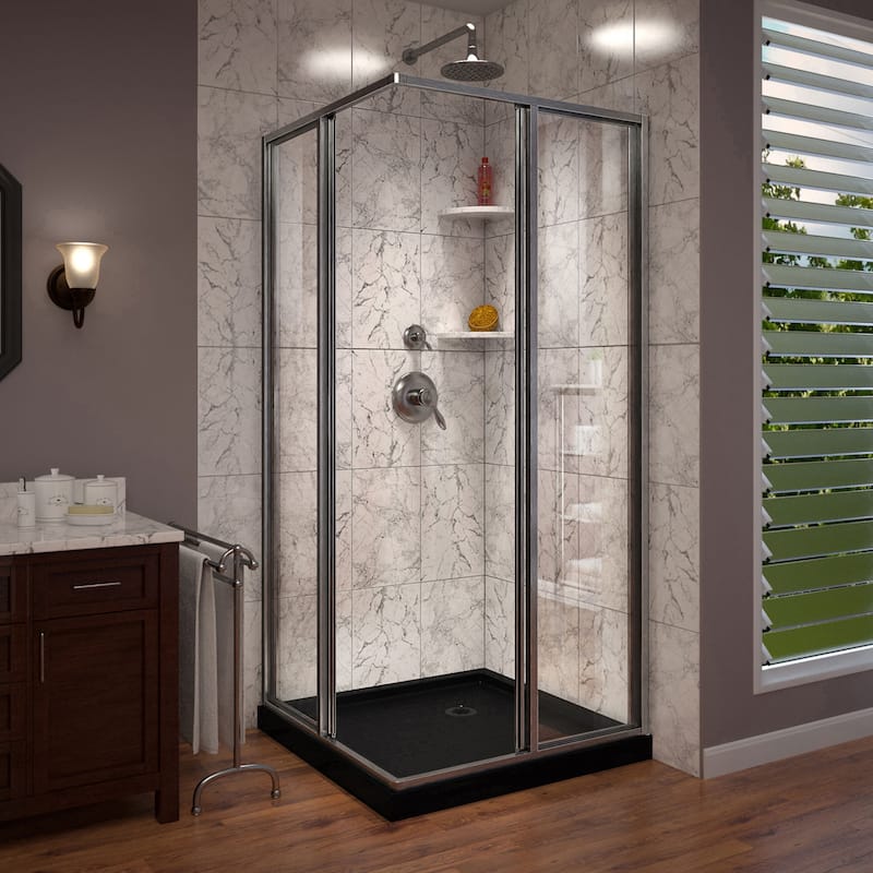 DreamLine Cornerview 36 in. D x 36 in. W x 74 3/4 in H Framed Sliding Shower Enclosure in Brushed Nickel with Black Acrylic Base
