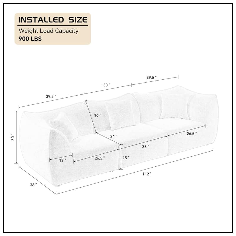 Comfy Sofa Couch Convertible Modular Sectional Sofa with Deep Seats 3/4 Seater Sofa