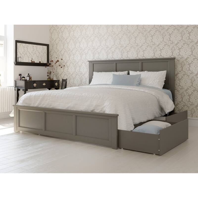 Madison Platform Bed with Matching Footboard with Storage Drawers - Grey - King