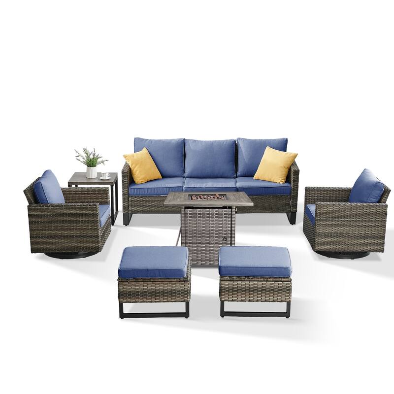 Outdoor Pocassy Sofa Chairs Set with Fire Table