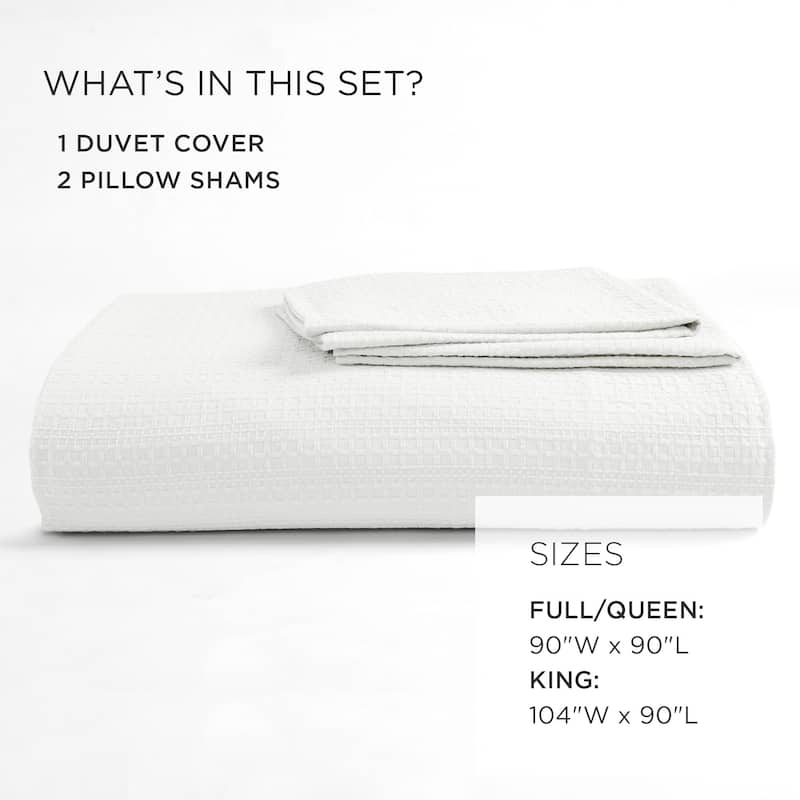 Lush Decor Haniya Solid Waffle Woven Cotton Textured Duvet Cover 3 Pieces Set