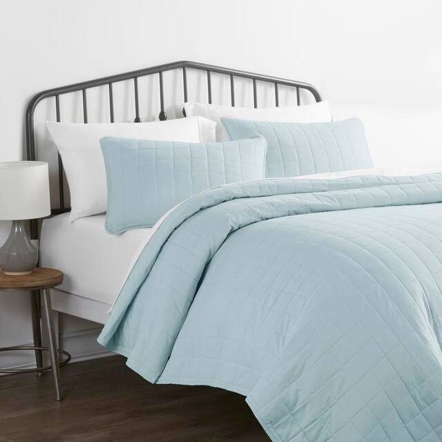 Soft Essentials Premium Ultra Soft Square Quilted Coverlet Set - Light Blue - King - Cal King