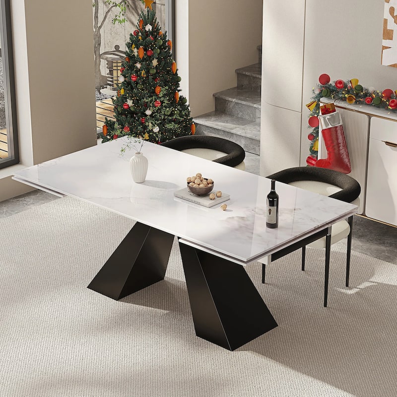 9 - Pieces Modern Minimalist 8 - Person Sintered Stone Extendable Dining Set