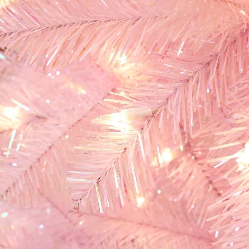 6.5Ft Pre-Lit Pink Hinged Full Artificial Christmas Tree - 78" H x 41.7" Diameter