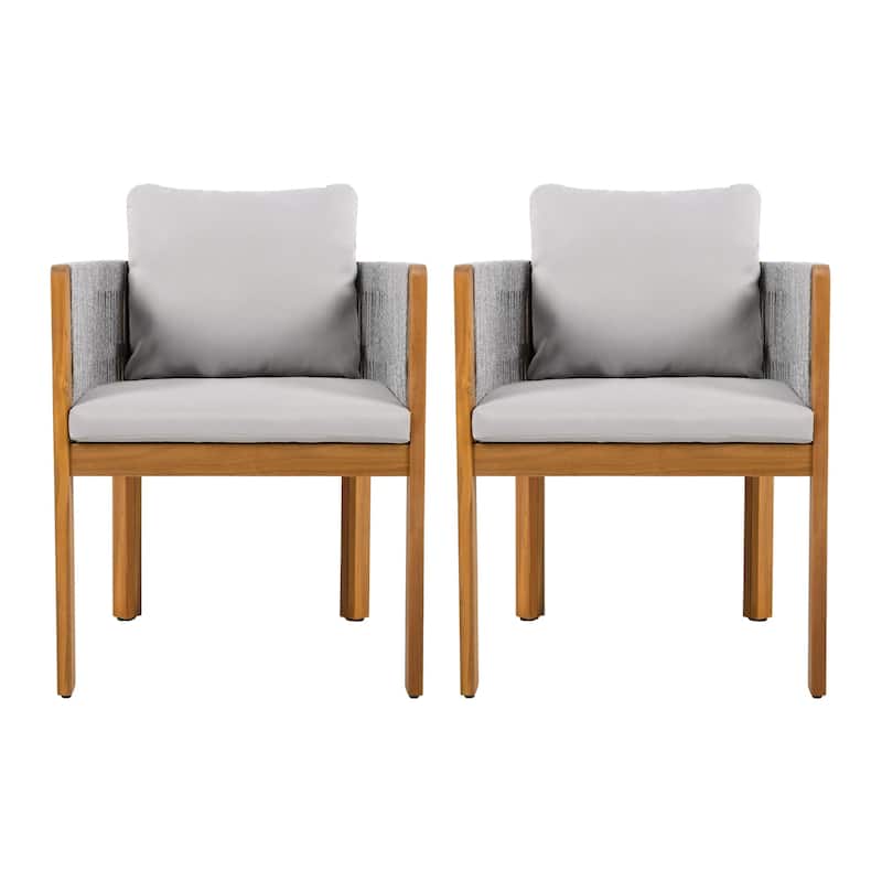 Set of 2 Outdoor Acacia Wood and Rope Dining Chairs with Cushions