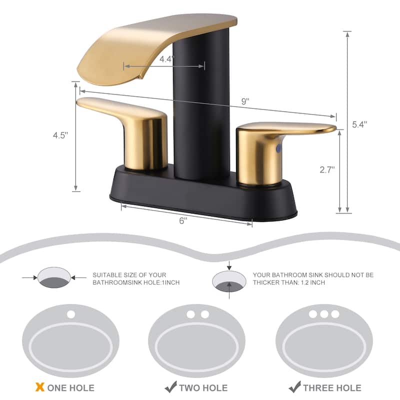 WOWOW 4 in. Centerset Double Handle Waterfall Bathroom Sink Faucet
