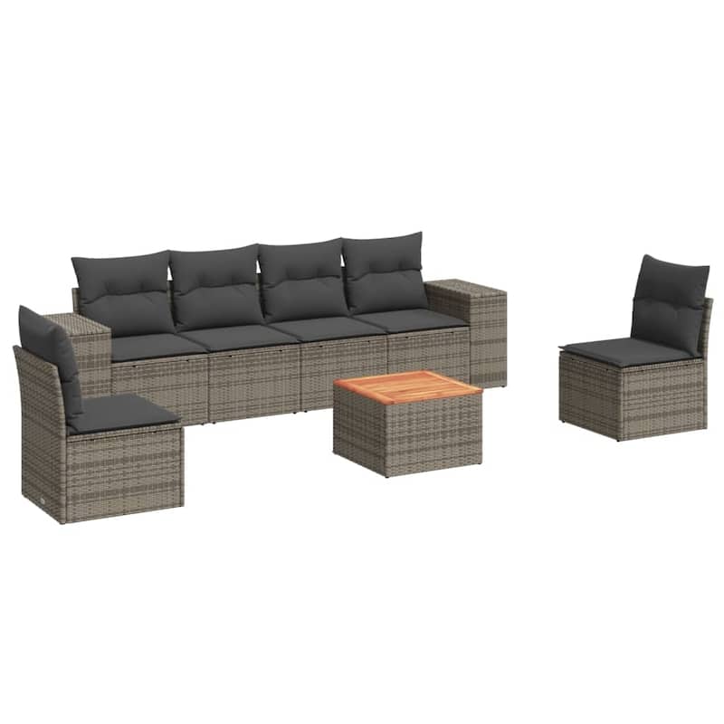 vidaXL Patio Sofa Set with Cushions Outdoor Furniture 7 Piece Poly Rattan - 21.7 x 21.7 x 14.6