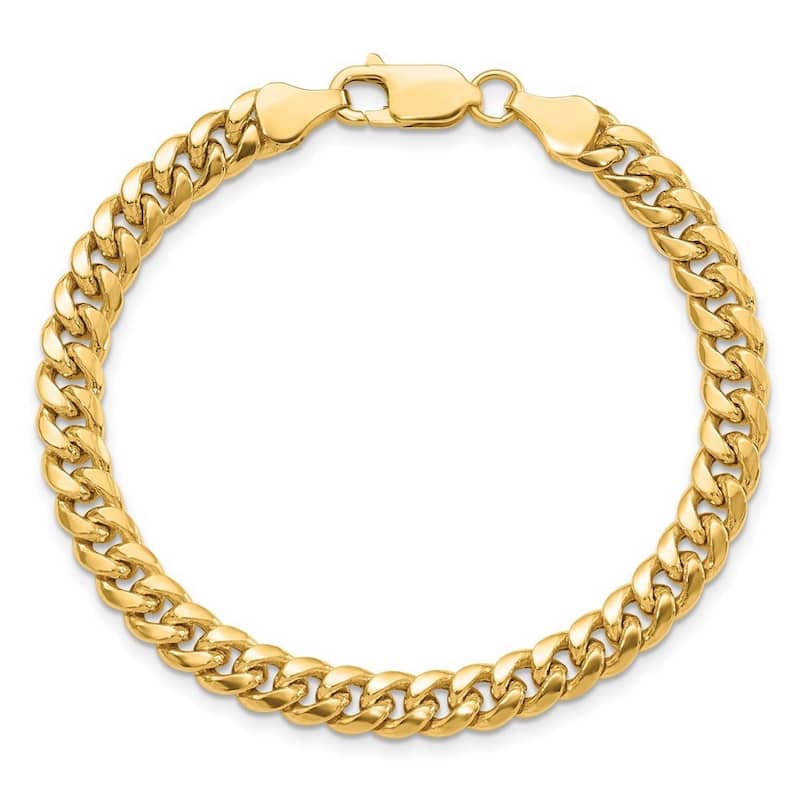 Curata 14k Yellow Gold Polished Lobster Claw Closure Hollow Miami Curb Chain Bracelet