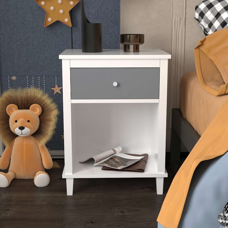 Wooden Nightstand with One Drawer One Shelf for Kids, Adults, White