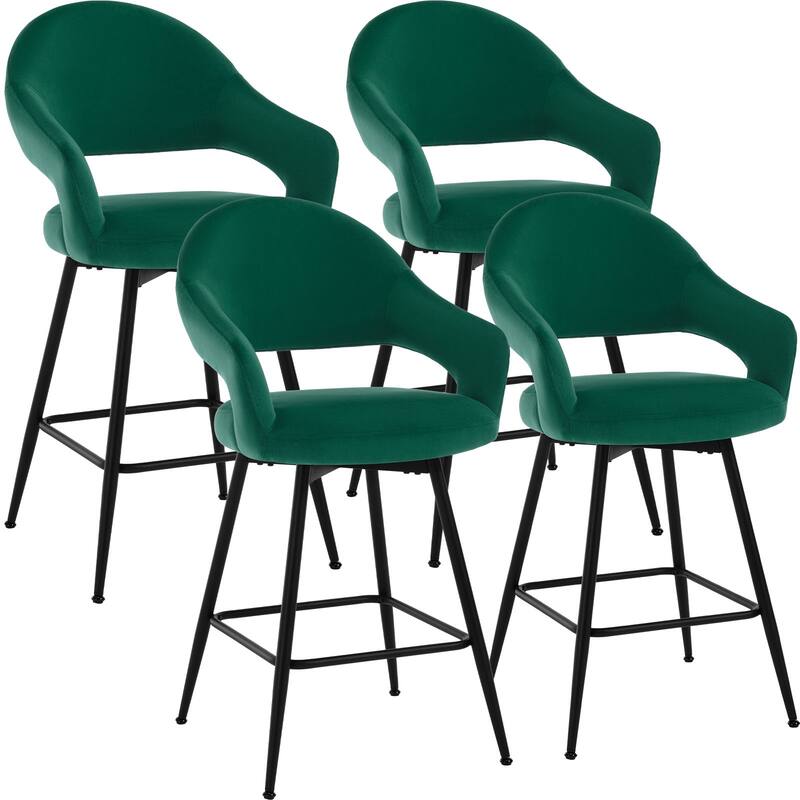 26" Velvet/ Faux Leather Counter Height Swivel Bar Stools Set of 2/4 - 39.2"H x 20.4"W X 22"D