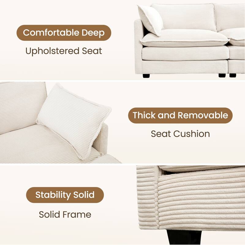 5-Seater Corduroy Sectional Sofa with a Removable Ottoman & Corner Seat, Soft & Comfortable - 4 Seats with 1 Ottoman