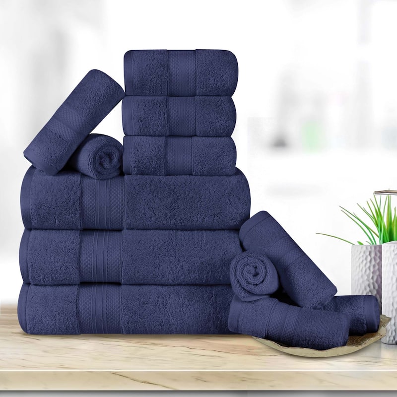 Turkish Cotton 12 Piece Solid Plush Heavyweight Towel Set by Superior - Crown Blue