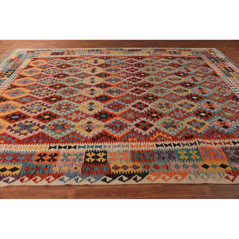 Reversible Kilim Rug Flatweave Multi-Color Wool Carpet - 10'2"x 12'10"