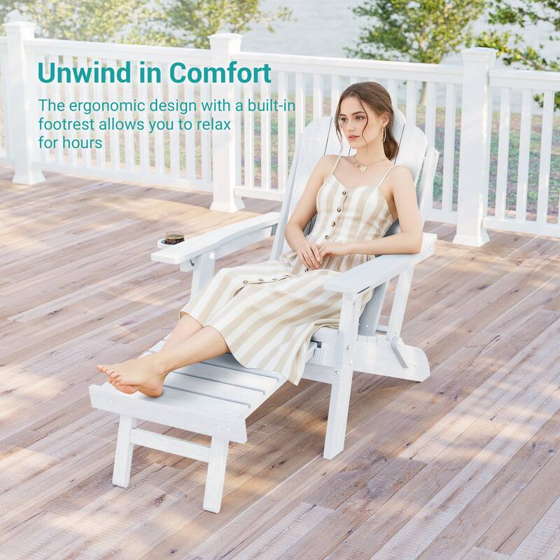 Folding HDPE Adirondack Chair with 3-Position Adjustable & Ottoman