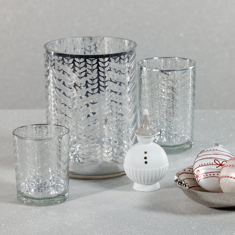 Laser-Etched Metallic Glass Hurricane Candle Holder