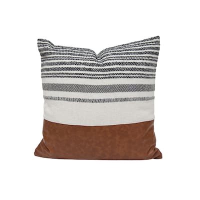 Foreside Home & Garden 20x20" Cotton & Faux Leather w/Poly Fill Pillow