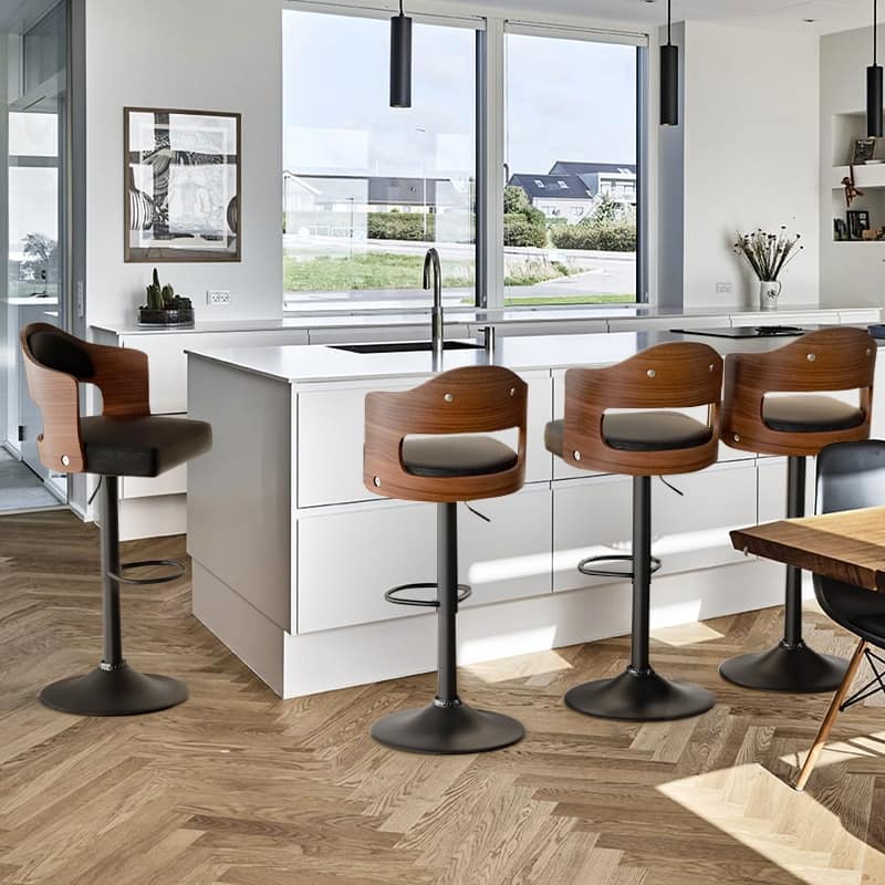 Swivel Bar Stools Set of 2 Seat Adjustable Height 24.5-33.5IN, Wooden Barstools PU Leather Upholstered Bar Chairs