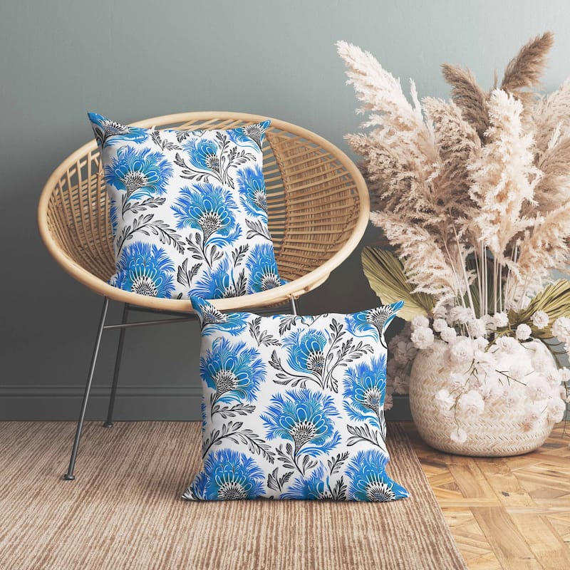 Whimsical Wilds Indoor/Outdoor Reversible Throw Pillow White and Blue