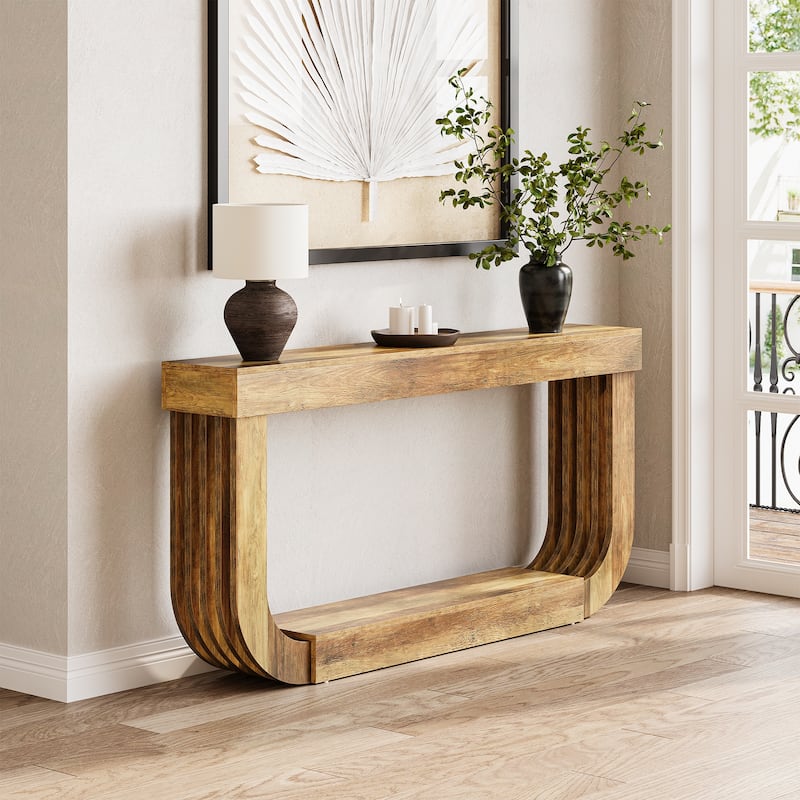 70.8’’ U-Shaped Console Table, Narrow Wooden Sofa Table