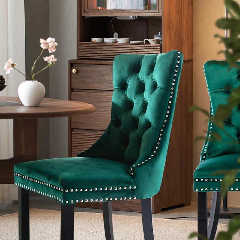 Tufted Naliheads Solid Wood Upholstered Dining Chairs (Set of 2)