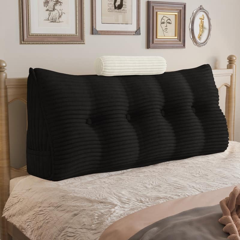 WOWMAX Headboard Wedge Reading Pillow With Bolster Neck Roll - Black - Full