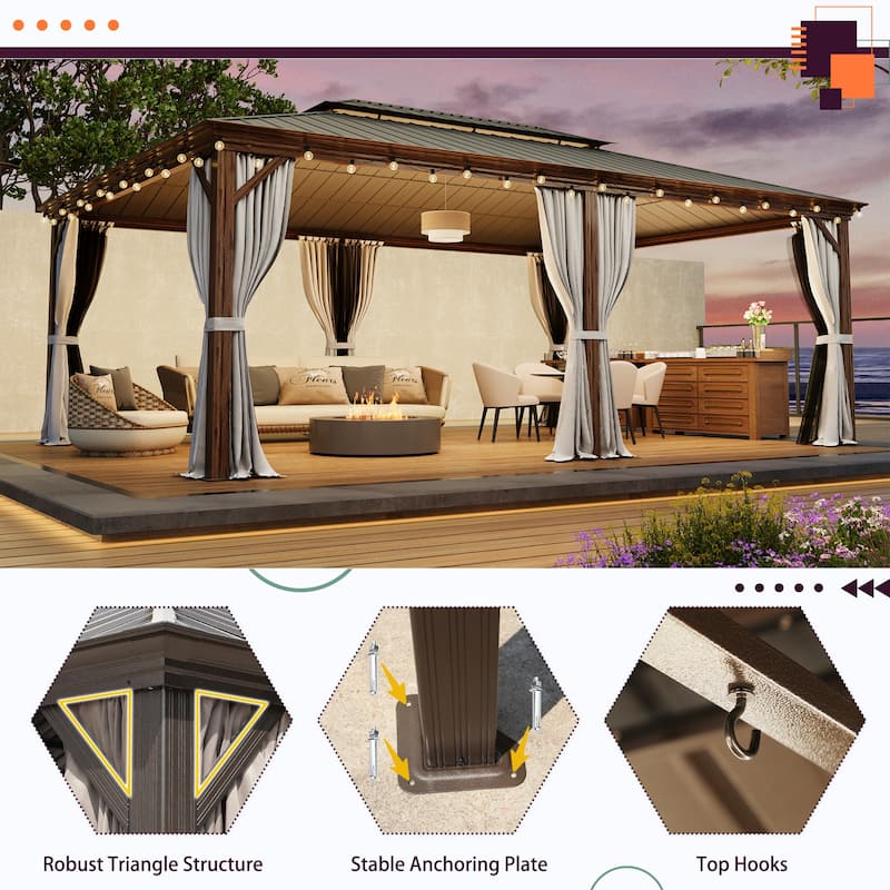 Outdoor Hardtop Gazebo with Galvanized Steel Double Roof & Aluminum Frame, Outdoor pergola with Premium Curtains and Nettings