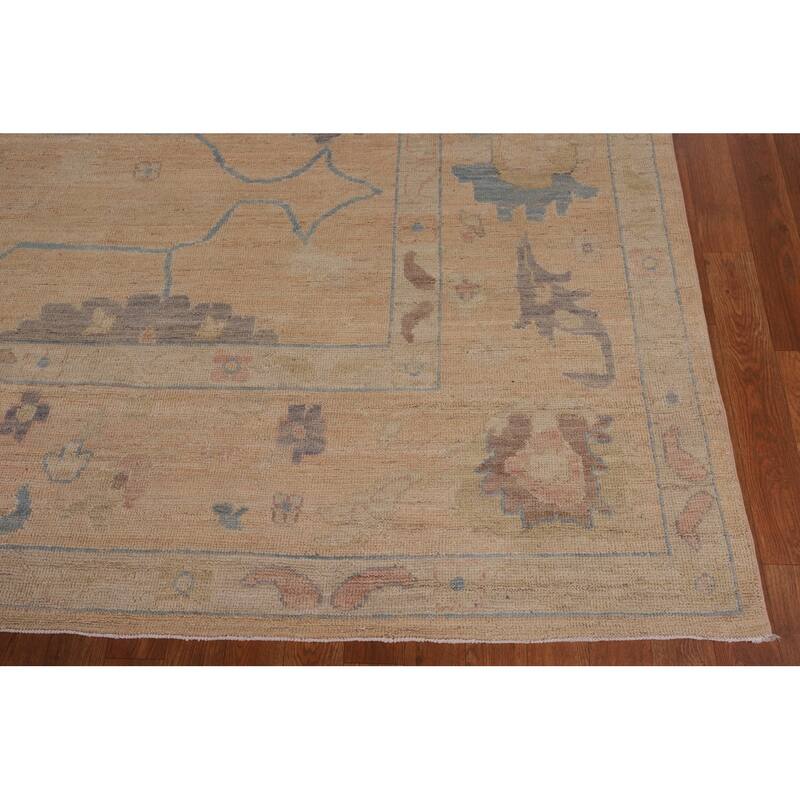Vegetable Dye Oushak Turkish Area Rug Hand-Knotted Orange Wool Carpet - 10'6"x 13'10"
