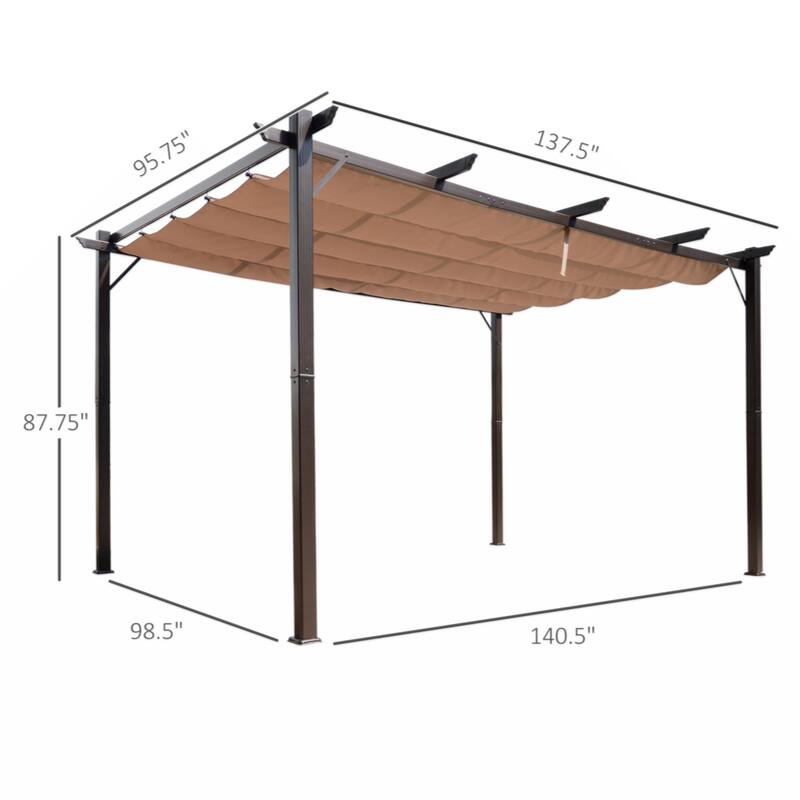 10' x 13'Outdoor Retractable Pergola Canopy,Aluminum Patio Pergola,Backyard Shade Shelter,Brown