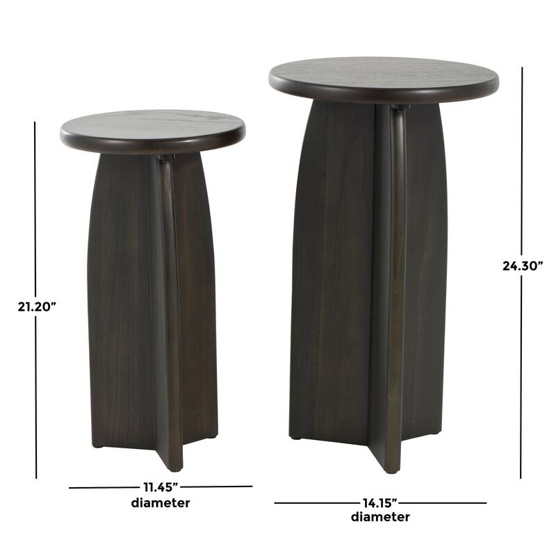 Black or Brown Wood Pedestal Accent Table (Set of 2)