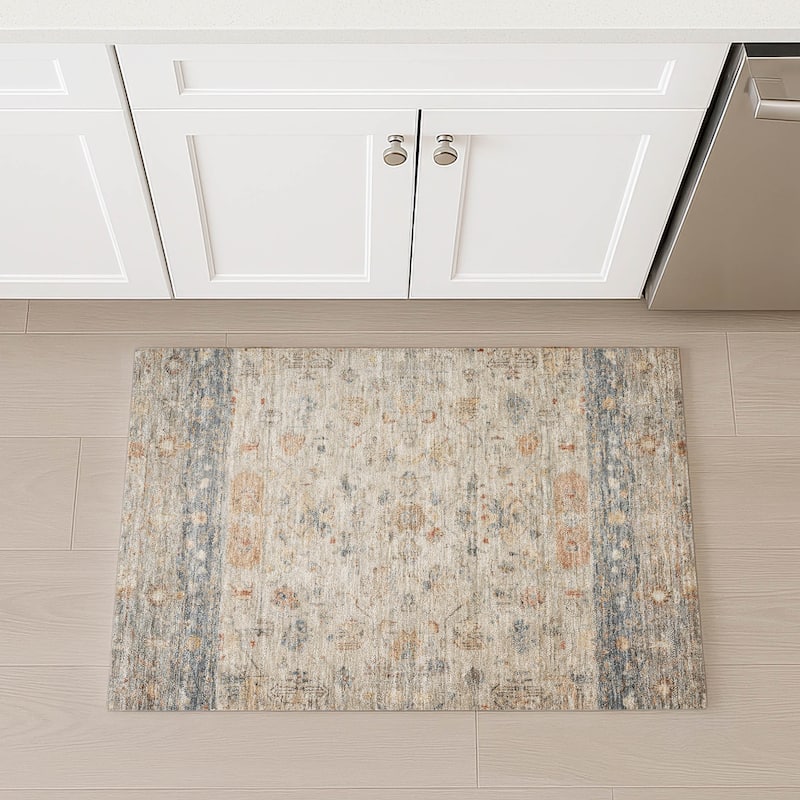 Machine Washable Indoor/ Outdoor Traditional Border Chantille Rug