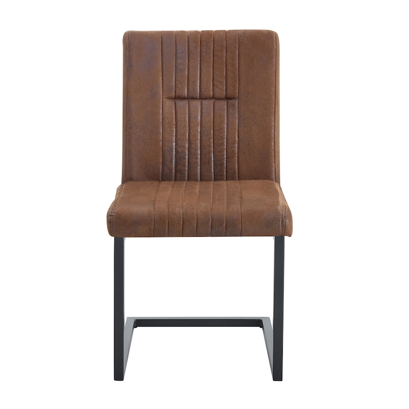 Roomfitters Ergonomic Dining Chairs with Brown Tech Fabric and Black Metal Legs, Comfortable Sponge Seat Set of 4, Brown