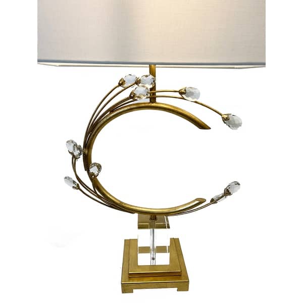 Gold Leaf Frame Table Lamp With Clear Crystal Base And Accents On
