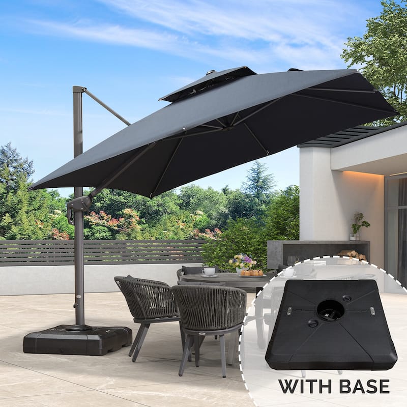 PURPLE LEAF 10ft Double Top Stylish Cantilever Patio Umbrella with Base - Dark Grey