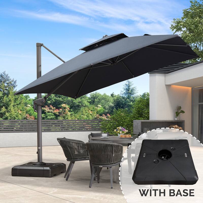PURPLE LEAF Luxurious Design Square Patio Cantilever Umbrellas with Base UV50+ Fade Resistant - 10ft-Dark Grey NEW