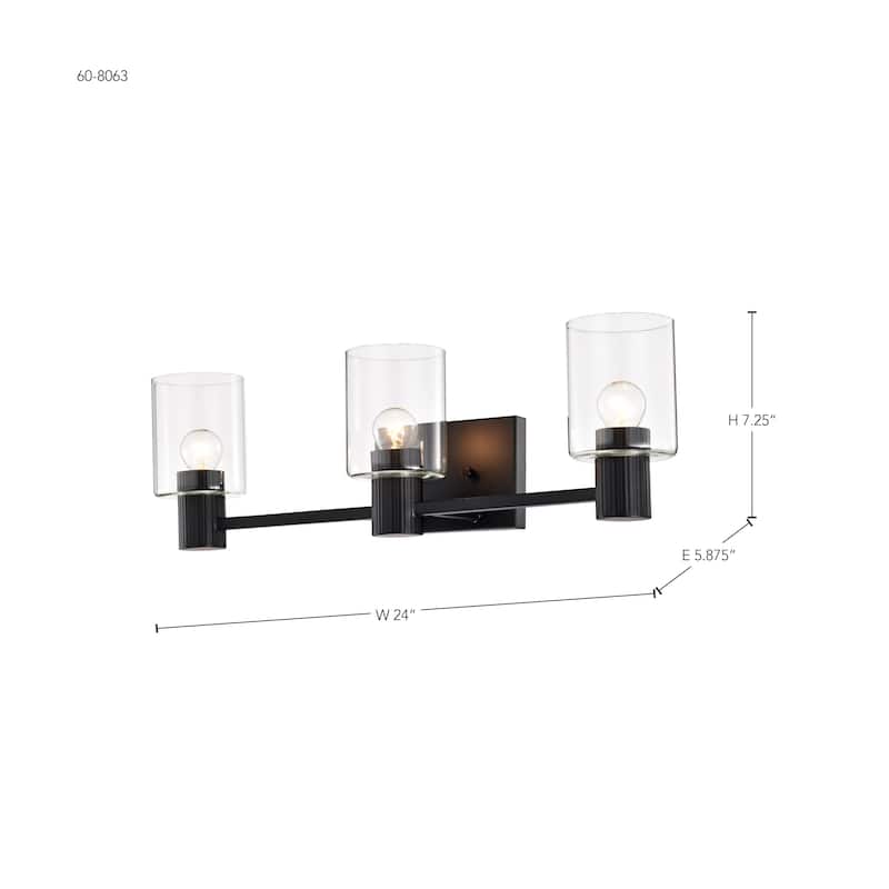 Clarksville 3 Light Vanity Matte Black with Clear Glass