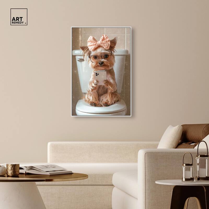 Cute Yorkie on the Toilet Canvas by Art Remedy