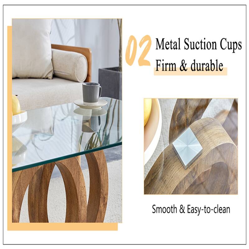 Modern Style Glass Top MDF Coffee Table with Natural Wood Color Base