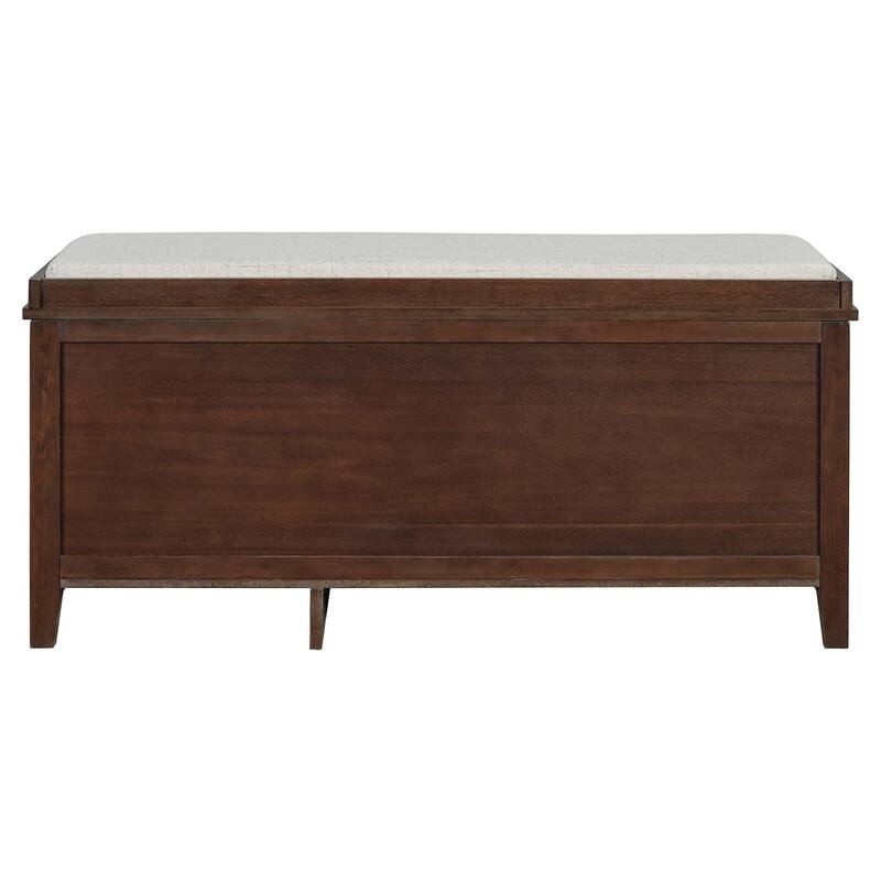 Wood Frame Bench with Shoe Storage, Shoe Bench with Rattan Arched Door and 2 Drawers Entryway Fabric Upholstered Bench